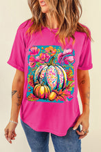 Load image into Gallery viewer, Rose Red Floral Pumpkin Graphic Print Crewneck Relaxed T-Shirt