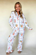 Load image into Gallery viewer, Sky Blue Plaid Cartoon Christmas Pattern Shirt Top 2pcs Pajama Set