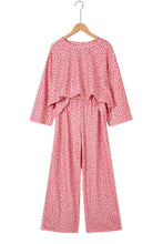 Load image into Gallery viewer, Pink Leopard Print Varsity Striped Detail 3/4 Sleeve Top Shift Pant Set