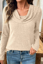 Load image into Gallery viewer, Apricot Solid Color Ribbed Knit Cowl Neck Long Sleeve Top