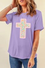 Load image into Gallery viewer, Wisteria Easter Floral Cross Christian Casual Tee