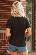 Load image into Gallery viewer, Black Shimmering Sequin Bow Ball Patterned Game Day Casual Tee