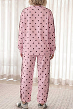 Load image into Gallery viewer, Pink Polka Dot Print Side Stripe Detail Long Sleeve Top Casual Pant Set
