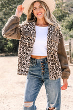 Load image into Gallery viewer, Brown Sherpa Leopard Print Flap Pocket Collared Button Up Jacket