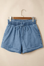 Load image into Gallery viewer, Dusk Blue Smocked Elastic Waist Denim Shorts