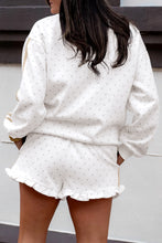 Load image into Gallery viewer, White Polka Dot Print Side Stripe Detail Casual Sweatshirt 2pcs Short Set