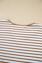 Load image into Gallery viewer, Gray Stripe V Neck Ruffle Contrast Sleeve Top Drawstring Pants 2pcs Set