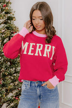 Load image into Gallery viewer, Red Drop Shoulder Round Neck Letter Print Colorblock Sweater