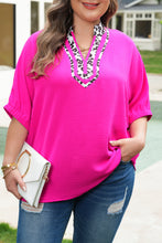 Load image into Gallery viewer, Rose Red Leopard Accent Notched Neck Plus Size Short Sleeve Top