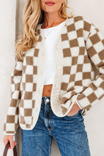 Load image into Gallery viewer, Brown Checkered Sherpa Buttoned Front Chunky Jacket