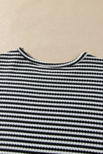 Load image into Gallery viewer, Brown Stripe Textured Knit Long Sleeve Top Elastic Waist Shorts Casual Outfit