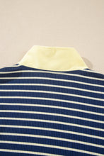Load image into Gallery viewer, Blue Stripe Color Block Patchwork Zip V Neck Pullover Loose Pants 2pcs Set