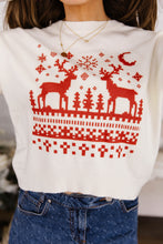 Load image into Gallery viewer, Beige Pixel Snowflake Reindeer Christmas Round Neck Casual Sweater