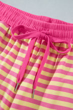 Load image into Gallery viewer, Pink Stripe Colorblock Trim Crew Neck Loose Tee Drawstring Elastic Waist 2pcs Pant Set