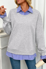 Load image into Gallery viewer, Light Grey Striped Collar 2-in-1 Patchwork Casual Loose Sweatshirt