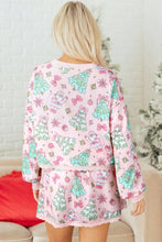 Load image into Gallery viewer, Pink Floral Print Lace Trim Long Sleeve Skirt Set