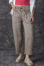 Load image into Gallery viewer, Khaki Leopard Printed Drawstring Elastic Waistband Pocketed Barrel Jeans