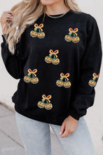 Load image into Gallery viewer, Black Halloween Sequin Pumpkin Graphic Relaxed Pullover Sweatshirt