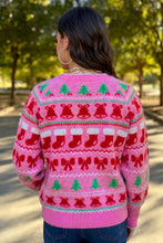 Load image into Gallery viewer, Pink Christmas Holiday Graphic Round Neck Knit Sweater