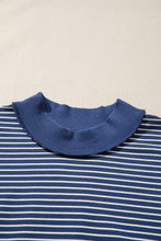 Load image into Gallery viewer, Blue Stripe Ribbed Patchwork Mock Neck Baggy Pullover Matching Shorts Set