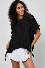 Load image into Gallery viewer, Pink Plus Size Open Knit Bow Tie Short Sleeve Sweater