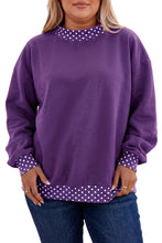 Load image into Gallery viewer, Tillandsia Purple Polka Dot Patchwork Round Neck Plus Size Sweatshirt
