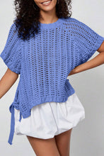 Load image into Gallery viewer, Pink Plus Size Open Knit Bow Tie Short Sleeve Sweater