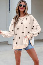 Load image into Gallery viewer, Beige Loose-fit Long Sleeve Round Neck Polka Dot Tunic Sweatshirt