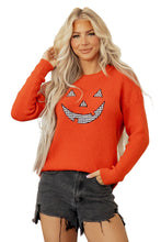 Load image into Gallery viewer, Orange Drop Shoulder Long Sleeve Round Neck Halloween Sweater