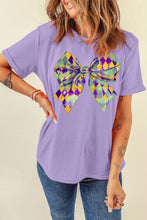 Load image into Gallery viewer, Wisteria Mardi Gras Bowknot Pattern Crew Neck T Shirt