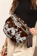 Load image into Gallery viewer, Coffee Cow Spots Printed Double Zip Crossbody Bag