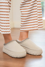 Load image into Gallery viewer, White Contrast Stitch Detail Faux Suede PU Patchwork Plush Winter Clog Slippers