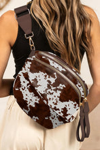 Load image into Gallery viewer, Coffee Cow Spots Printed Double Zip Crossbody Bag