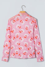 Load image into Gallery viewer, Pink Abstract Santa Print Stand Neck Sheath Long Sleeve Top
