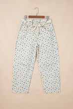 Load image into Gallery viewer, Beige Grommet Knot Waist Floral Barrel Leg Jeans