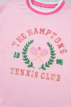 Load image into Gallery viewer, Pink Embroidered Tennis Club Crew Neck Pullover Sweatshirt