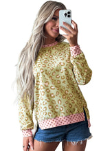 Load image into Gallery viewer, Pink Leopard Polka Dot Colorblock Trim Long Sleeve Top
