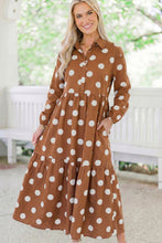 Load image into Gallery viewer, Apricot Polka Dot Button Front Long Sleeve Shift Dress