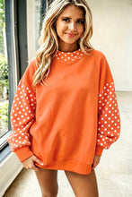 Load image into Gallery viewer, Orange Polka Dot Contrast Round Neck Long Sleeve Baggy Sweatshirt