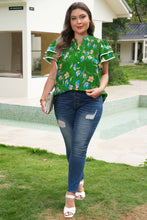Load image into Gallery viewer, Green Plus Size Ruffled Short Sleeve Floral Top