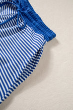 Load image into Gallery viewer, Blue Stripe Oversized Long Sleeve Top Drawstring Loose Shorts 2pcs Set