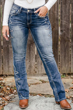 Load image into Gallery viewer, Blue Western Embroidered Flare Full Length Jeans