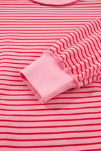 Load image into Gallery viewer, Blue Stripe Ribbed Patchwork Mock Neck Baggy Pullover Matching Shorts Set