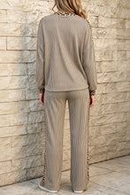 Load image into Gallery viewer, Simply Taupe Cozy Ribbed Patchwork Leopard Trim Long Sleeve 2pcs Pant Set