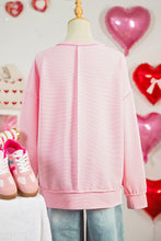 Load image into Gallery viewer, Pink you are so loved Valentines Day Bow Embroidered Graphic Pullover Top