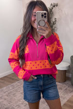Load image into Gallery viewer, Brown Stripe Patchwork Polka Dot Accent Quarter Zip Long Sleeve Top