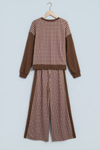 Load image into Gallery viewer, Red Color Block Plaid Patchwork Long Sleeve Pullover Wide Leg Pant Set