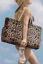 Load image into Gallery viewer, Coffee Leopard Print Rope Straps Large Travel Shopping Bag