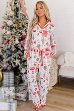 Load image into Gallery viewer, White Striped Holiday Long Sleeve Two Piece Shift Home Wear Lounge Set