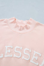 Load image into Gallery viewer, Light Pink BLESSED Embroidered Trim Patch Graphic Plus Size Mock Neck Sweatshirt